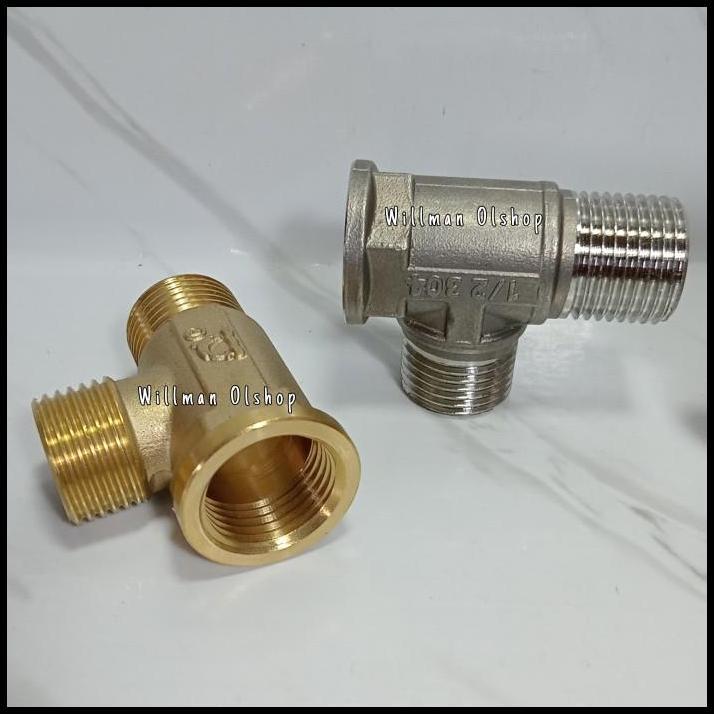 HOT DEAL NEPEL TEE 1/2 INCH KUNINGAN DRAT LUAR DALAM 