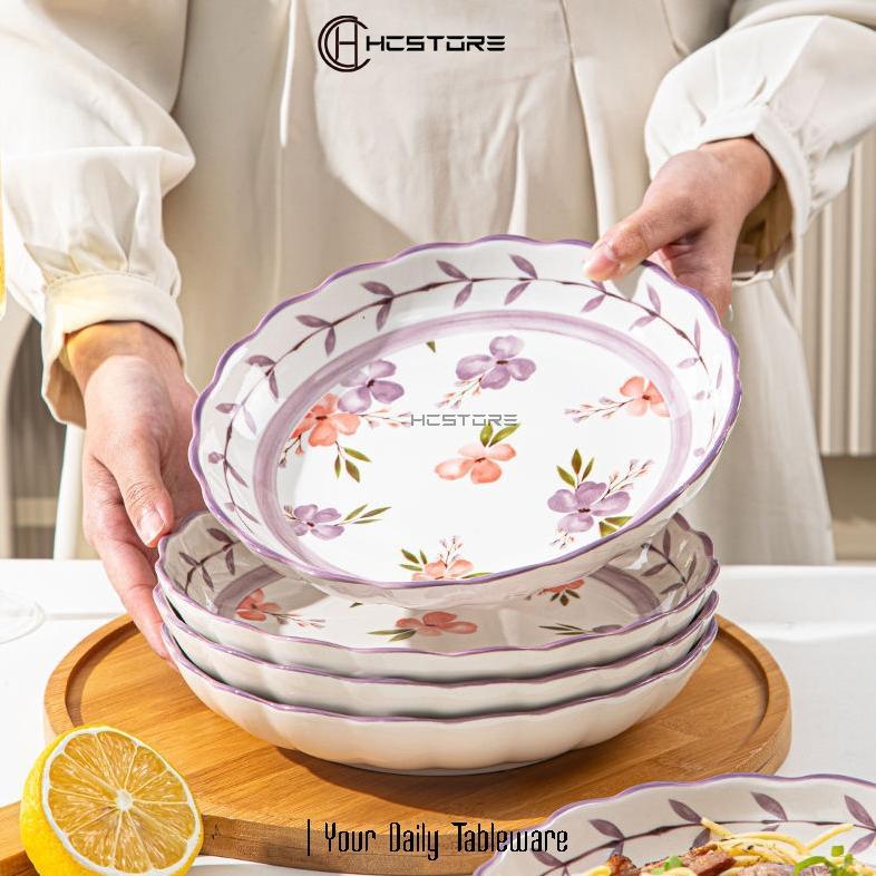 Piring Makan Motif Purple Flowers Oven Microwave Safe