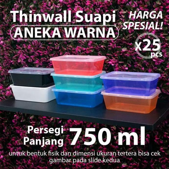 Paket 25 pcs Thinwall Warna 750 ml Suapi - Kotak Makanan - Rectangle