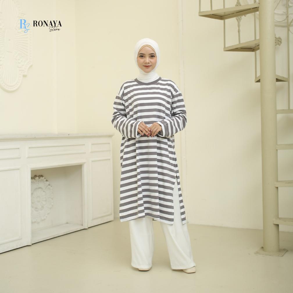 Ronaya Tunik Kaos Stripe Oversize Jumbo