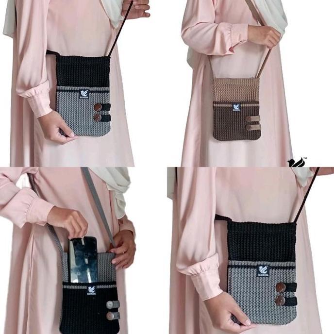 Kasora- Tas Rajut Slempang Tas Hp Resleting (Ruby)