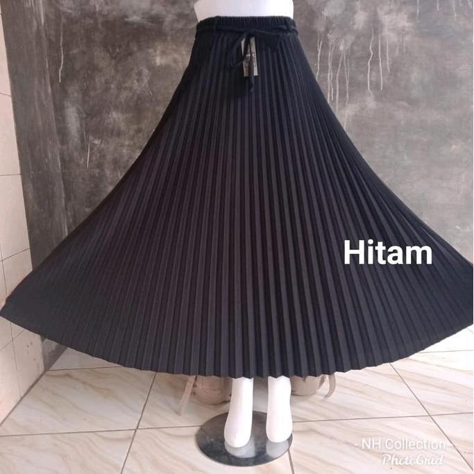 TERKINI Rok Plisket JUMBO Premium tebal Mayung Dewasa Hitam Abu Panjang Bawahan Wanita Putih Kain Ny