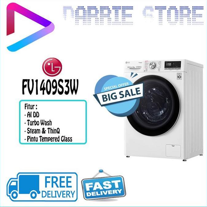 Promo Lg Fv1409S3W Mesin Cuci Front Loading 9 Kg Fv-1409S3W Fv1409 1409S3W