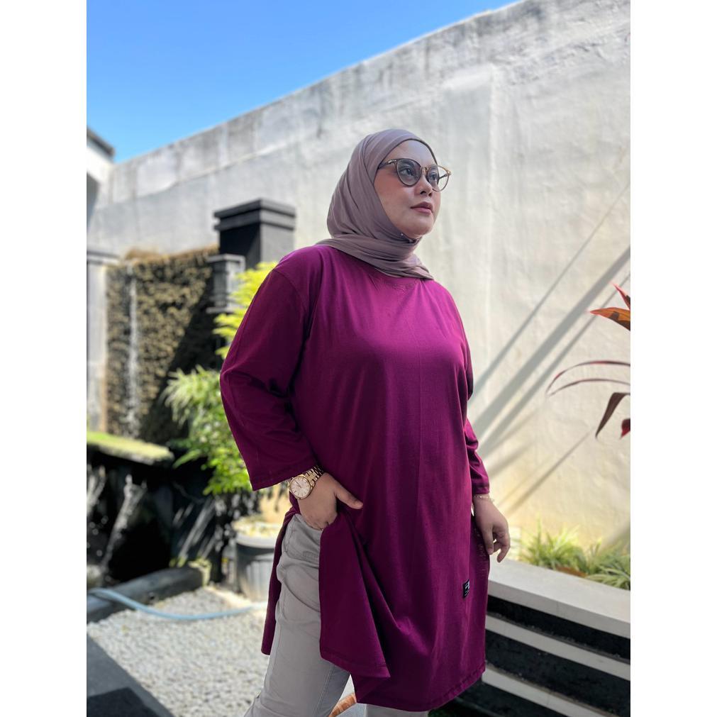 Baju Tunik Panjang Polos Wanita Oversize Bahan Katun Combed