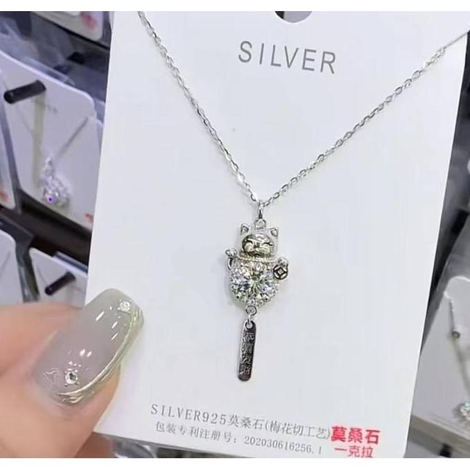 Kyuu- Liontin Perak 925 Transparan, Kalung Kail Ikan Wanita, Rantai Klavikula Perak Sterling