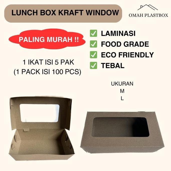 kliolangpara - lunch box/paper box kraft window laminasi ukuran m dan l 50 pcs