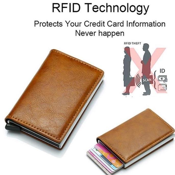 CSONLINEMALL Dompet Pria Kulit Wallet Card Holder RFID Mini Smart Wallet HHS