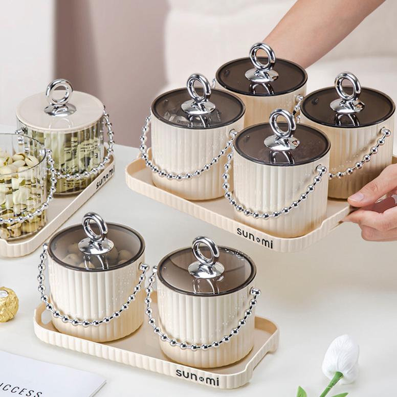 Termurah  1Set Pengatur Kacang Toples Kue Kacang Permen Toples Set + Nampan Toples Imlek Lebaran