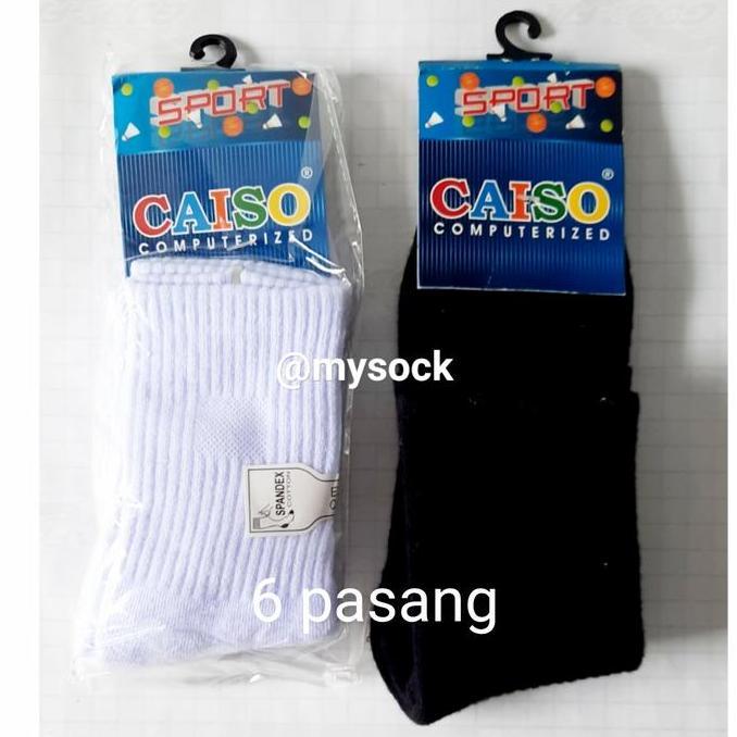 (6 PASANG) Kaos Kaki Sport Tebal Caiso Hitam dan Putih HM