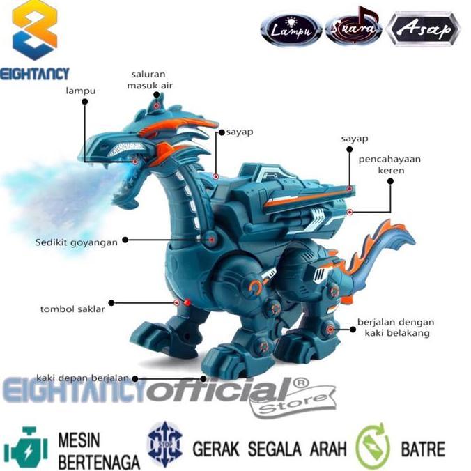 8T  BRO1324  BO Animals Dino Naga Thunder Robot Dinosaurus Naga Asap Dino Batre Berjalan Lampu dan S
