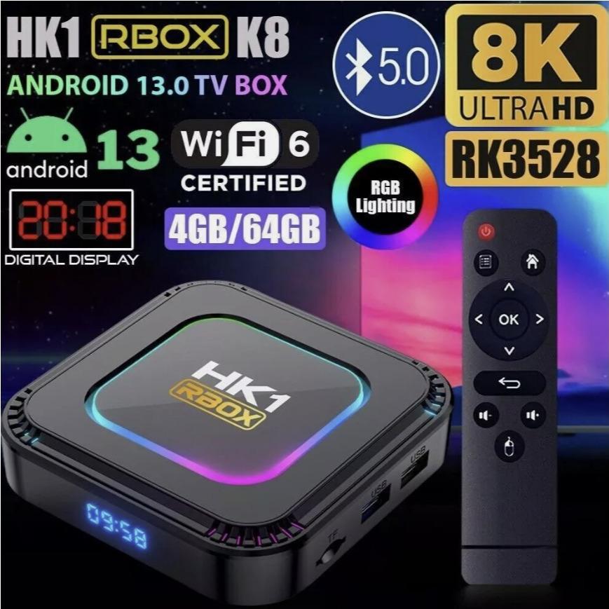 new smartcom - smart tv box hk1 rbox k8 android 13 resolusi 8k high speed original android tv box