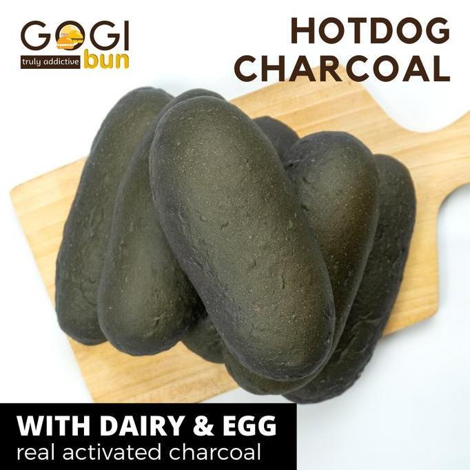 Eatstraight- Hotdog Charcoal Bun Roti Hotdog Hitam Black Hotdog Roti Panjang 6 Pcs