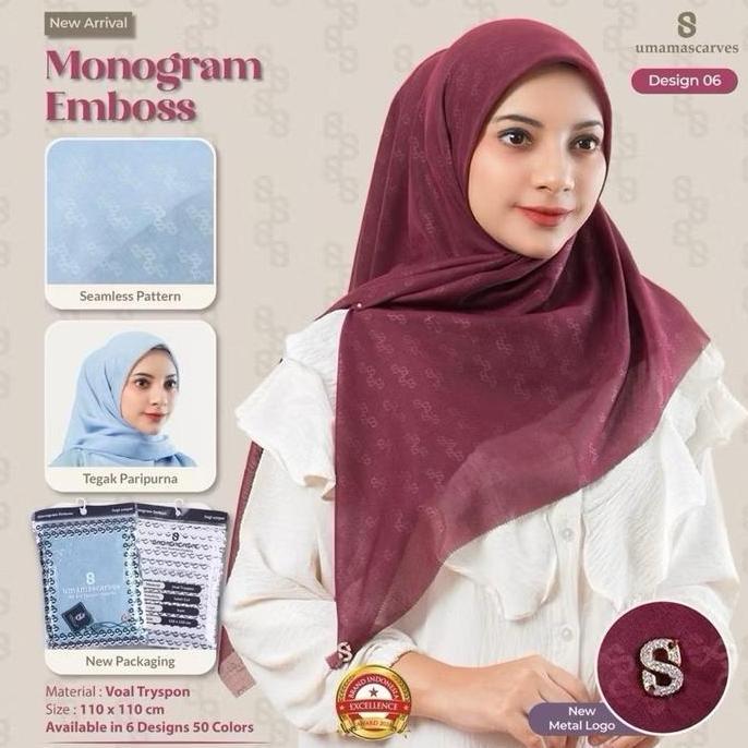 Latet- [Ecer] Umama Embosh | Jilbab Voal Embosh | Kerudung Umama Voal Tryspon | Umama Polos Embosh |