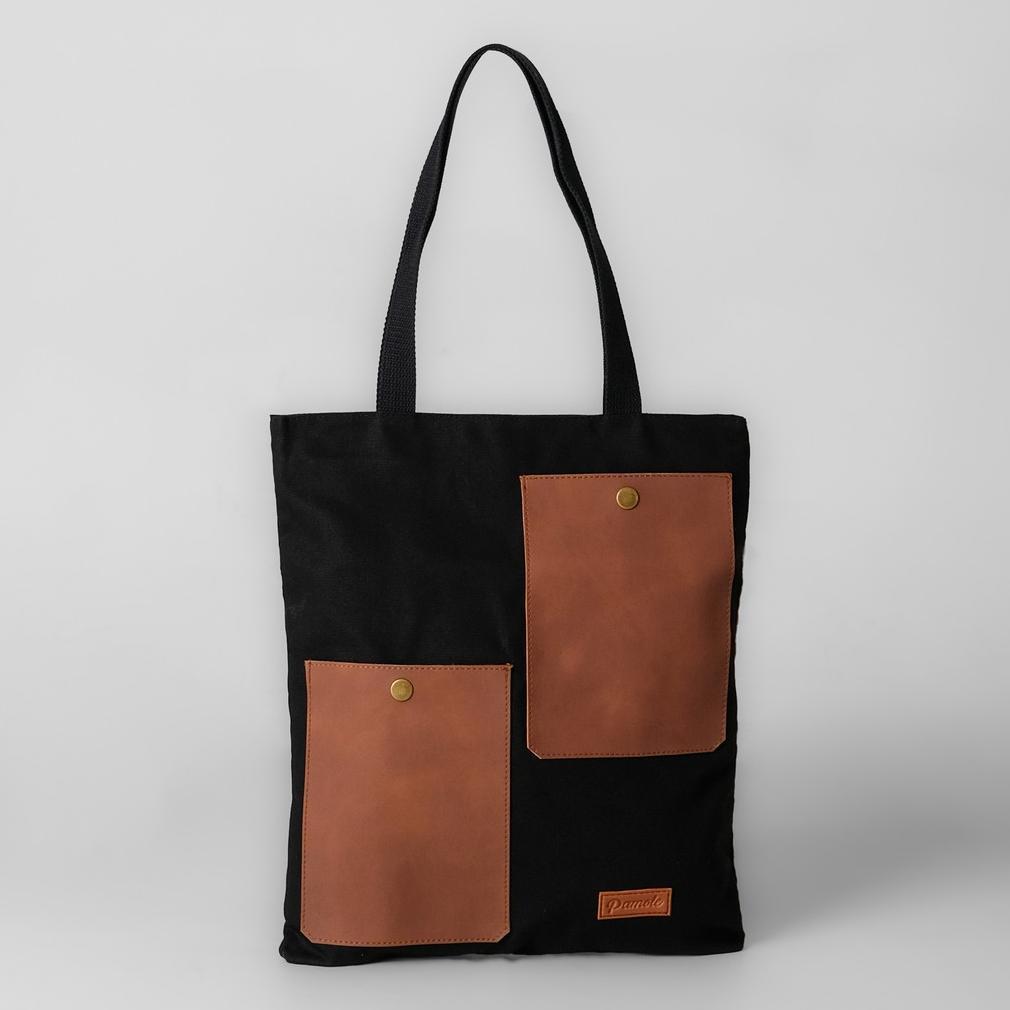 HOT Pamole Totebag Kanvas Totebag Kuliah Totebag Kerja Penutup Resleting Totebag Unisex - Pocket Ser