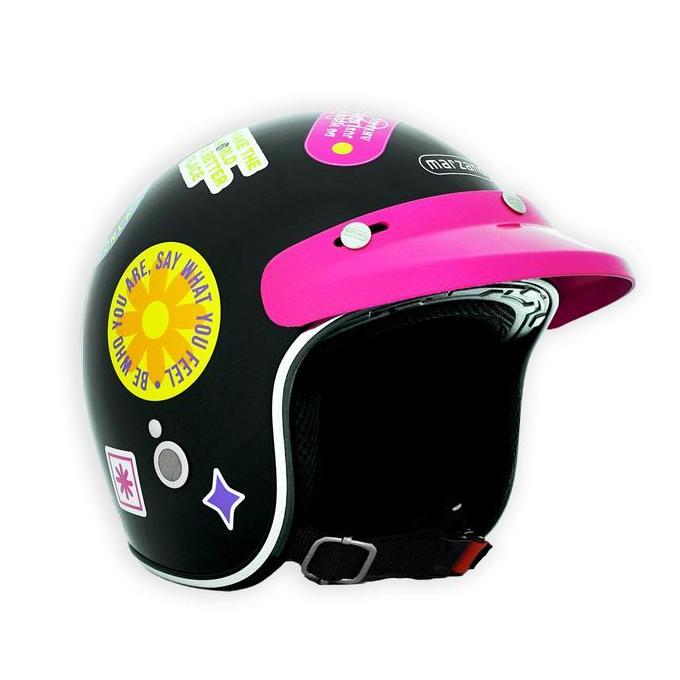 Sedia Marzano X Loony Helm Retro Bogo Half Face Black Glossy Size S-Xl Berstandar Sni | Original 100