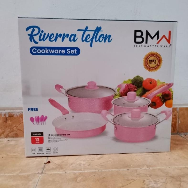 FREE ONGKIR PANCI SET 13PCS RIVERA TEFLON ANTI LENGKET, TUTUP KACA, COOKWARE SET (BMW)
