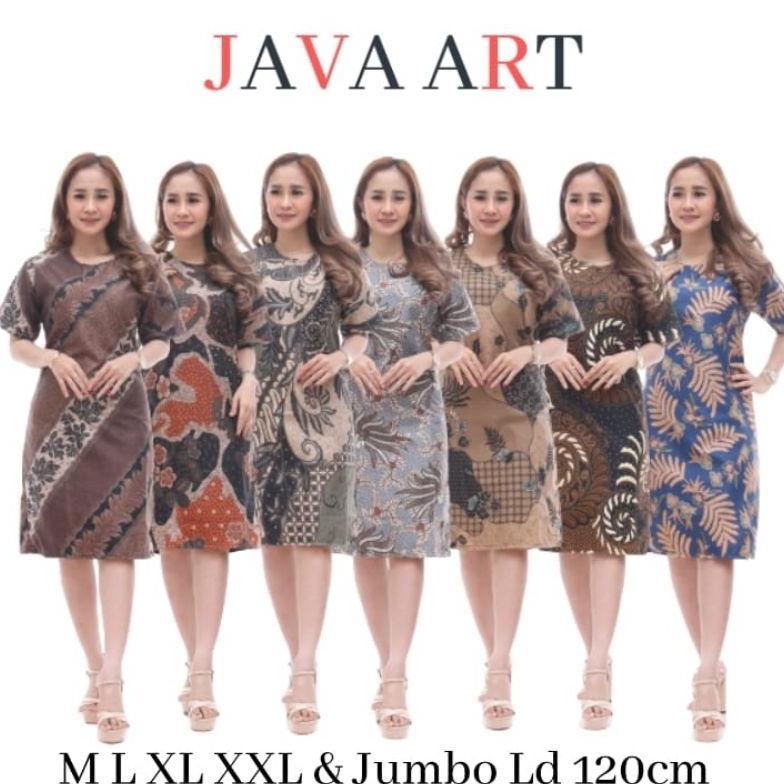 FAVORIT JAVA ART - BAJU DRESS WANITA MODERN MODEL TERBARU MOTIF BATIK LENGAN PENDEK SELUTUT PARTY NA