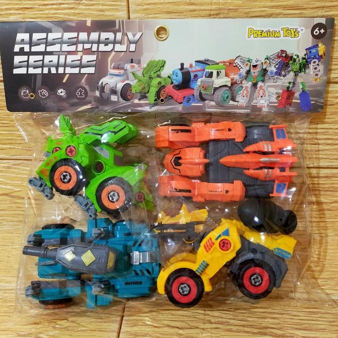 Ready mainan DIY assemble school bus train airport robot bongkar pasang
