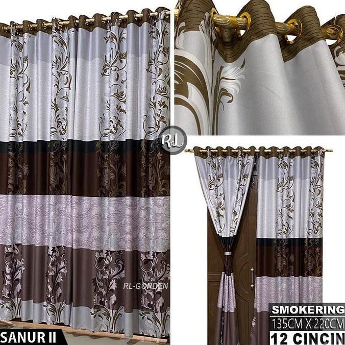 Gorden Pintu  Jendela  Kamar Minimalis Gold Merah Bonus Tali Allshop