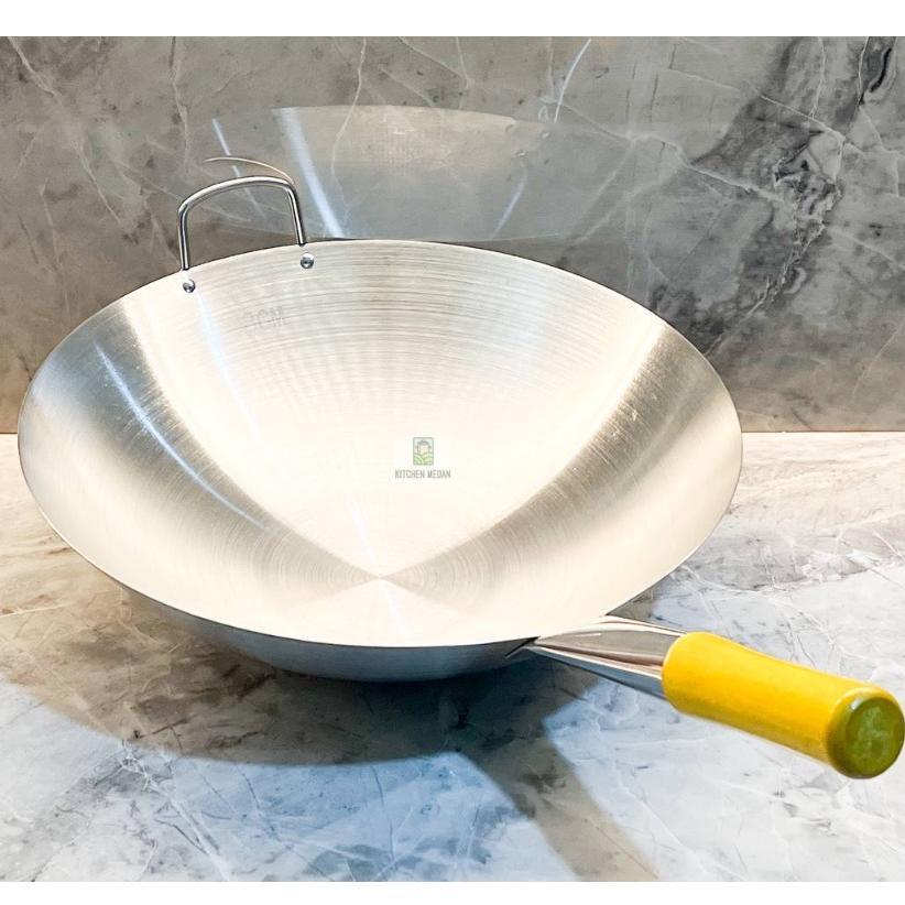 BEST SELLER WAJAN STAINLESS STEEL TEBAL GAGANG KAYU WOK PAN KUALI