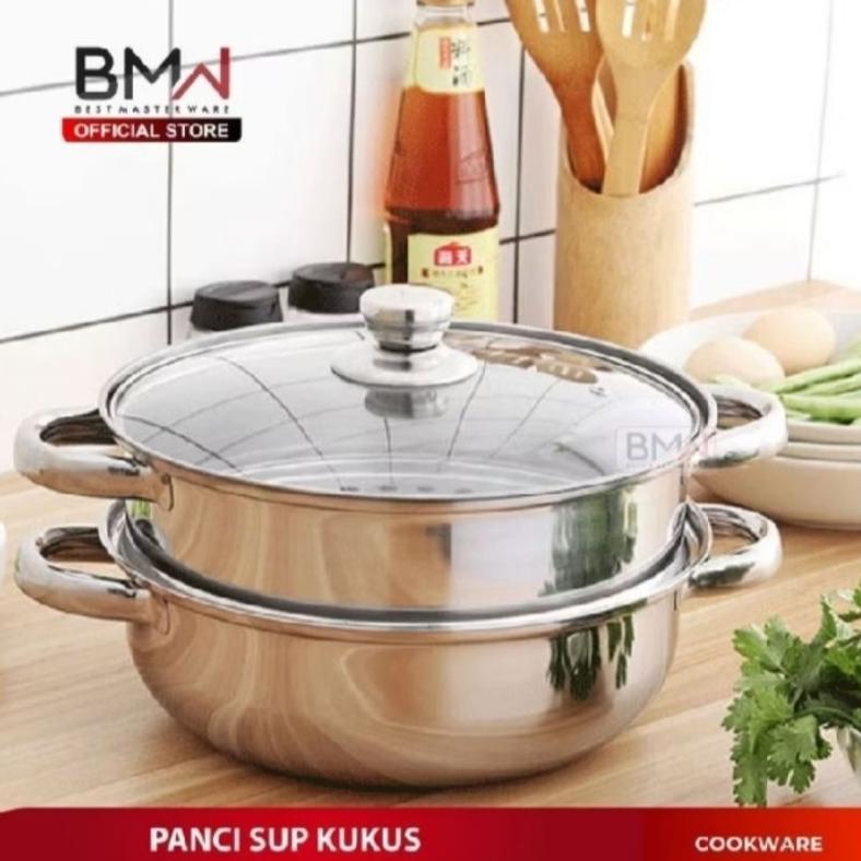 BEST SELLER BMN PANCI STEAMER 2 SUSUN TD - PANCI SUP KUKUS STAINLESS STEEL DENGAN TUTUP KACA UNTUK M