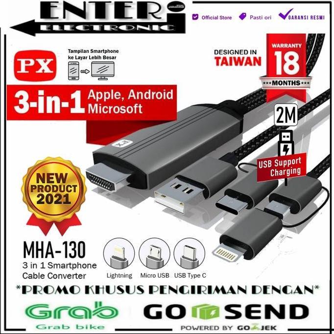 BEBAS ONGKIR - PX MHA130 - KABEL HDMI TO TYPEC MICRO LIGHTNING CONVERTER 3IN1 MHA 130