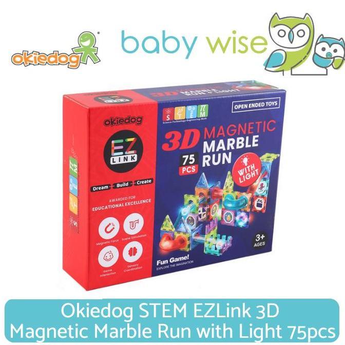 Okiedog STEM EZLink 3D Magnetic Marble Run with Light 75pcs