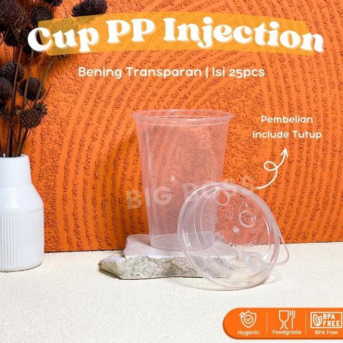 Gelas Plastik Injection Bening Transparan + Tutup 12oz 14oz 16oz 24oz / Gelas Kopi Strawless / Cup M