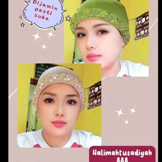 kupluk Payet Kerpus burci hijab instan turban cantik Poliester Kerudung Turki Ciput Wanita