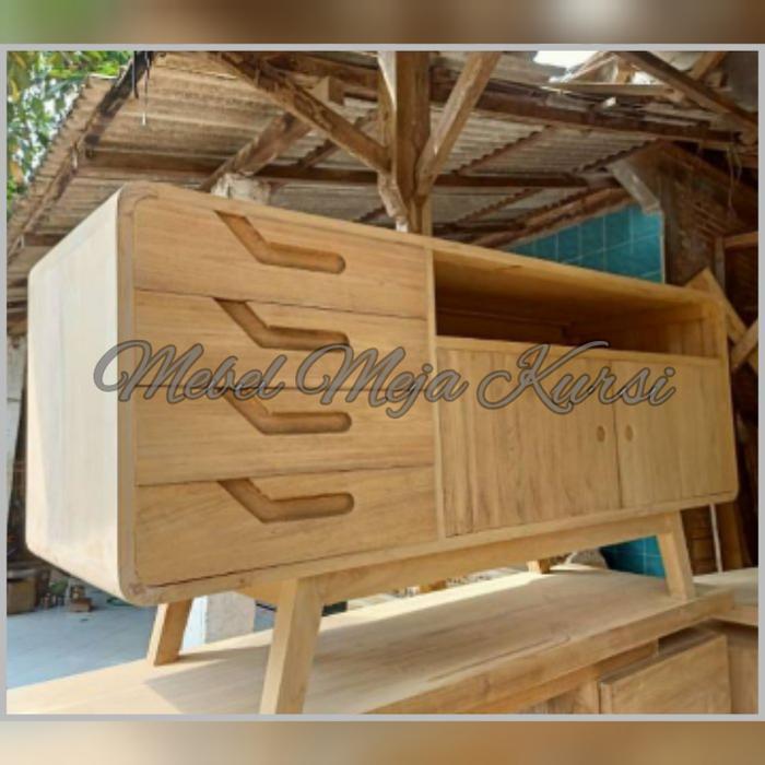 meja bufet TV retro minimalis jati, nakas jati mentah