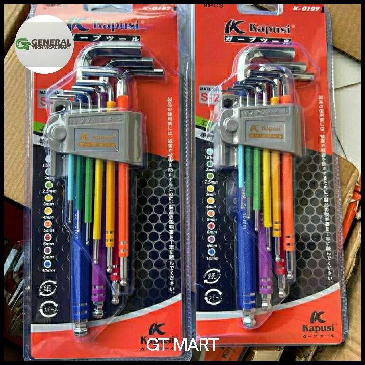 TERLARIS KUNCI L SET/ KUNCI L BALLPOINT KAPUSI JAPAN 9PCS HEXAGON 