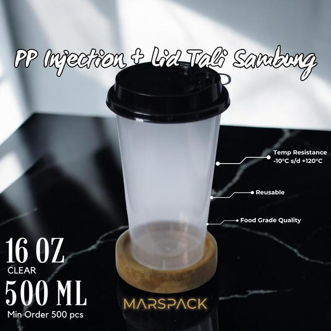 Cup Injection PP 16oz (500ml) & Tutup - Cup Plastik Datar WS