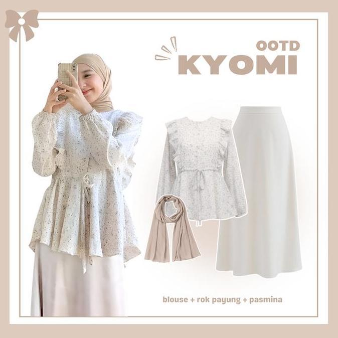 Setelan Kyomi Outfit Set [ Blouse + Rok Payung + Pasmina ] One Set Korean Style | Ootd Fashion Wanit