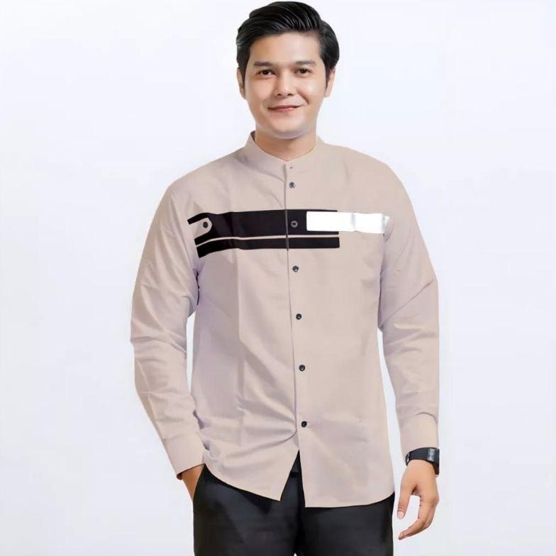 Sale Baju Koko Pria Hadroh Kombinasi Motif Yordan Lengan Panjang Warna Putih M L XL XXL