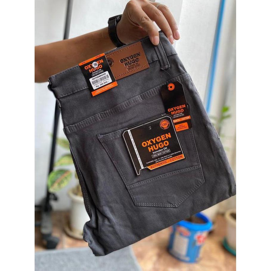 Oxygen Hugo Celana Panjang Naomi Pria Semi Jeans Terbaru Baby Kanvas Sweding 28-38 Hitam Skinny Slim