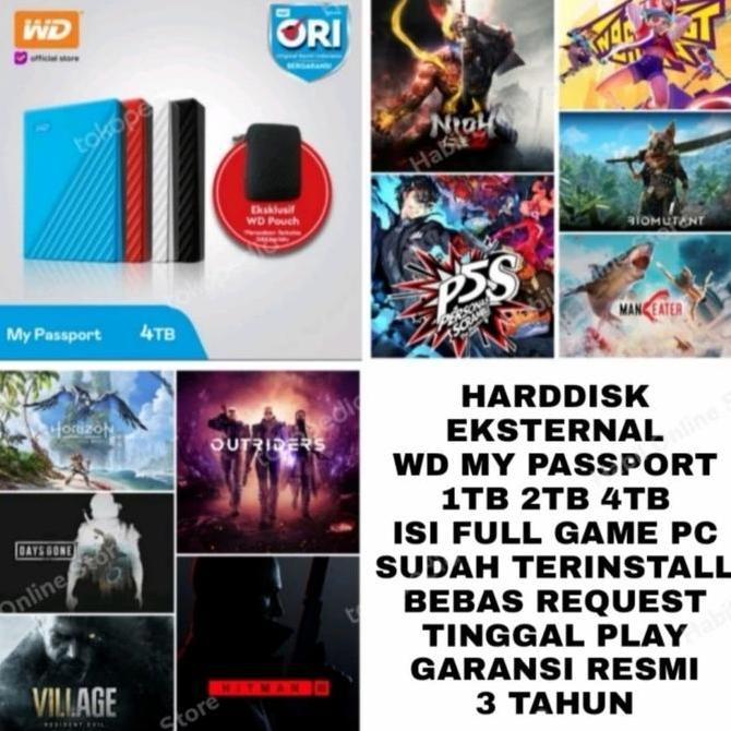 TERBARU - WD My Passport HDD Eksternal 4TB 2TB 1TB ISI Full Game PC/Laptop Tinggal Play