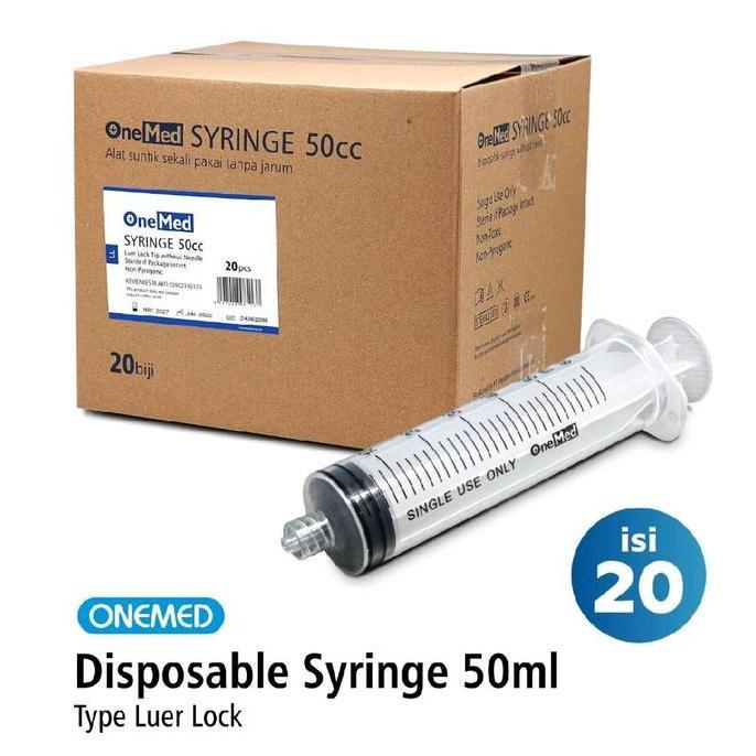TERLARIS - Syringe 50 cc/ml Onemed Box Isi 20 pcs Luer Lock - Lubang Tengah