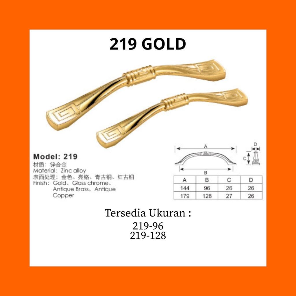 Handle 219 GOLD | Handle Tarikan Laci | Tarikan Pintu Laci Minimalis