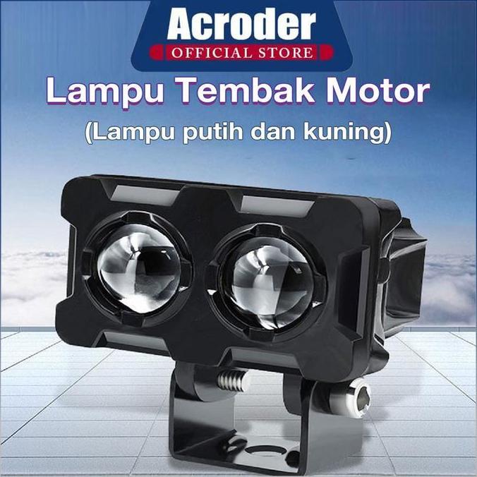 Acroder Lampu Tembak Sorot Motor LED Laser Gun 2 Mata Putih Kuning 2 Warna Super Terang