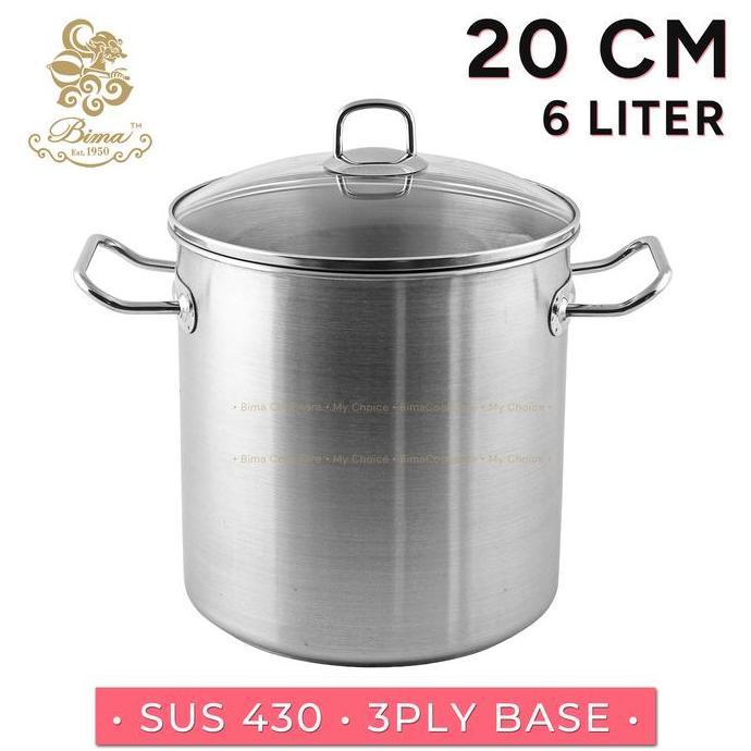 BEBAS ONGKIR - BIMA MorganWare Panci Stainless Steel SUS 430 3-Ply Base 20cm x 20cm + Tutup Kaca Bis