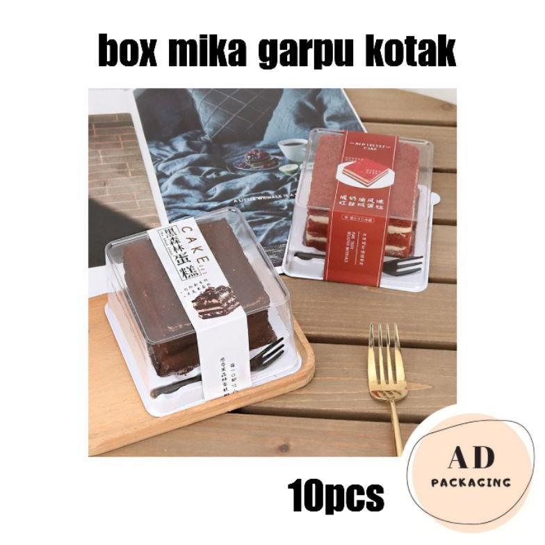10pcs Tray Mika Kotak Premium + Garpu Dus Box Mika Mini Cake Kue Potong