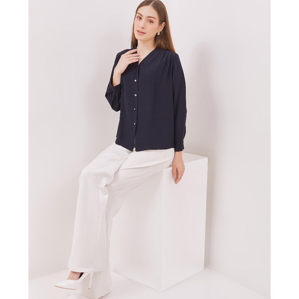 Urban Exchange Yudith Navy Blouse - Atasan Blouse Navy V-Neck