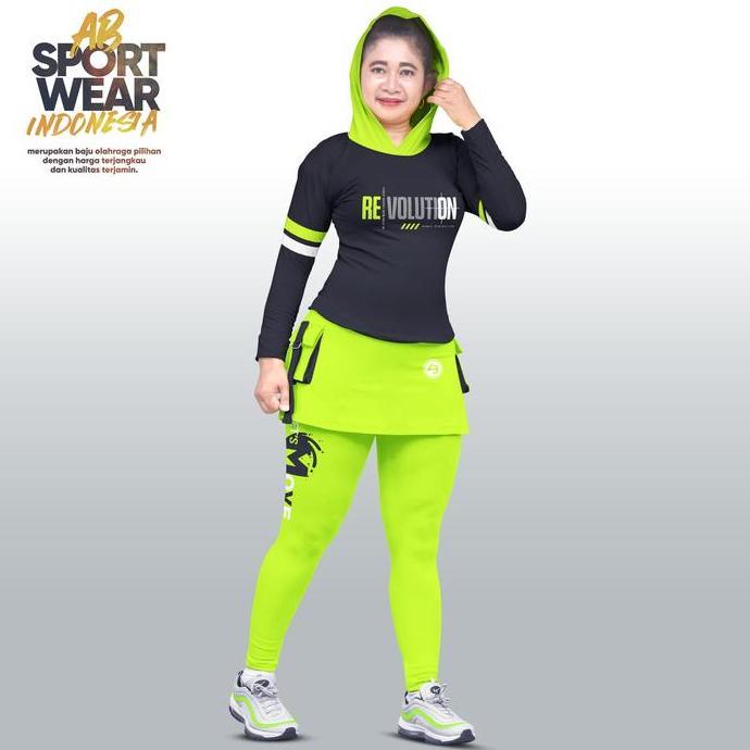 Ab Sportwear Setelan Baju Senam Hoodie & Leggings Lets Move Size All Size Jumbo Bahan Spandek Super 