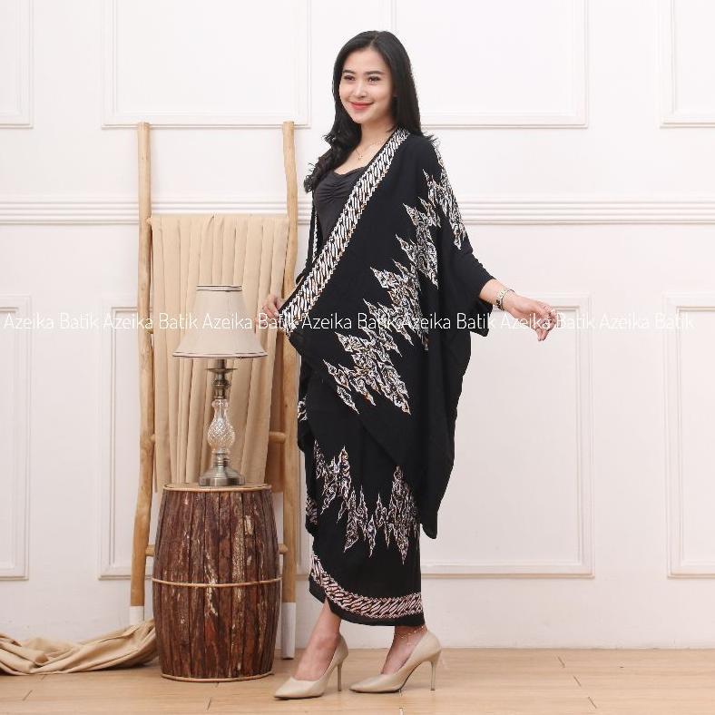 HOT Cardigan Batik Wanita One Set Rok Lilit Baju Kondangan Kekinian Outer Batik Kimono Set Kebaya Mo