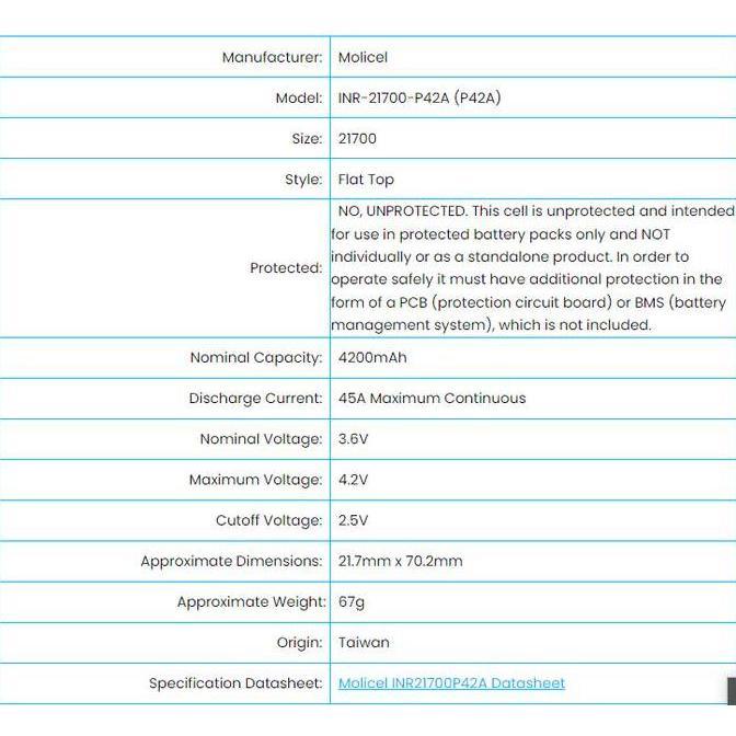 original molicel p42a 4200mah 21700 battery | authentic oten baterai batre original batere rechargea