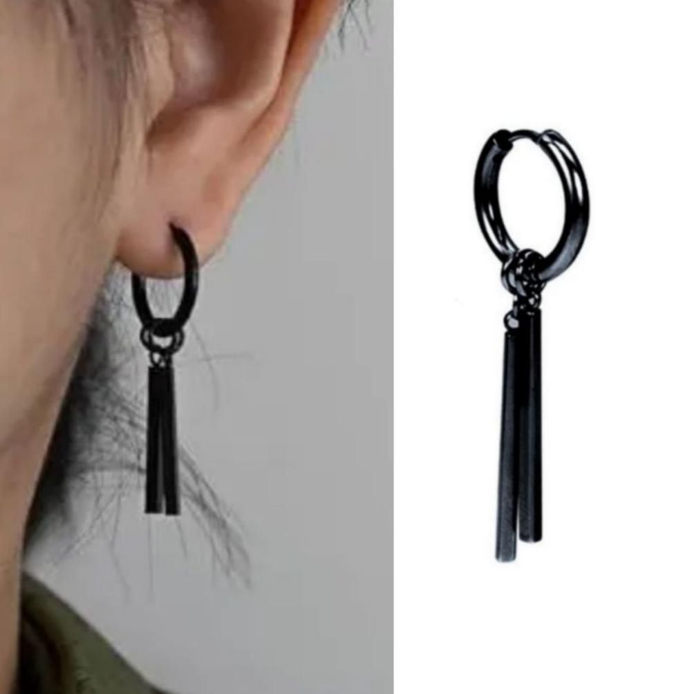 Wajib Punya Anting Tindik Dan Jepit Hoop Batang 2 Hitam Dan Silver / Anting Hoop Titanium Anti Karat