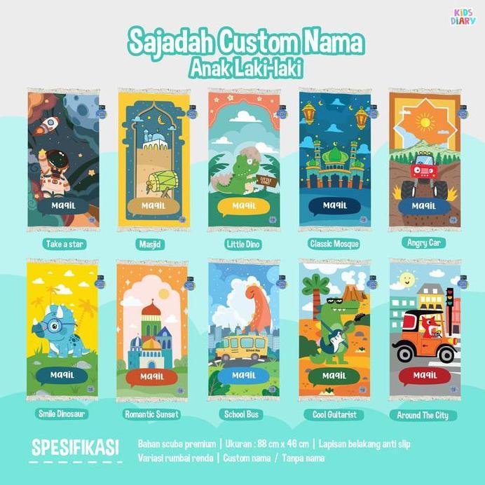 Sajadah Anak Custom Nama Sablon Motif Sajadah Printing Anti Slip Muslim Travel Waterproof