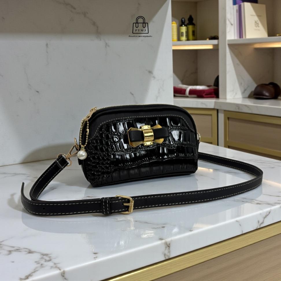 Tas Wanita Korean Style- Tas Selempang Bahu Wanita Terbaru Croco Glossy Ptmj Kode Pitara Bag