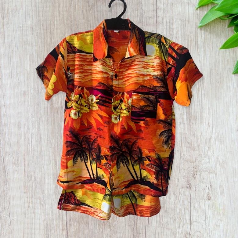 Promo SETELAN KEMEJA ANAK MOTIF PANTAI HAWAI BALI | SETELAN HEM ANAK  | HEM PANTAI ANAK