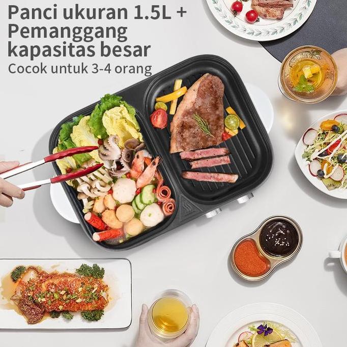 Kuteka- Ramadan Super DealsSimplus Panci & Pemanggang Elektrik Multifungsi Wajan 2 Dalam 1 Bbq Grill